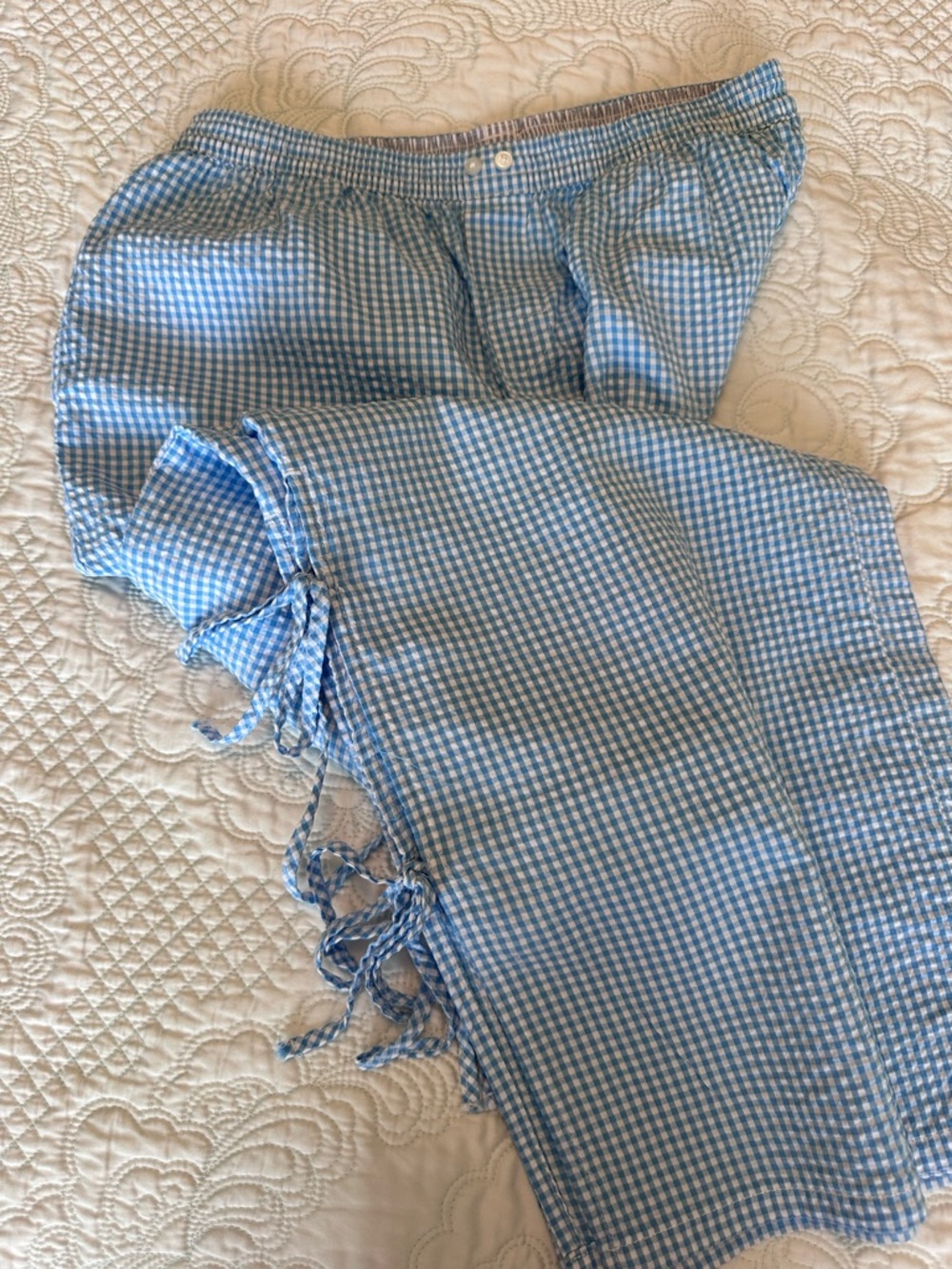 Aerie Seersucker Side Tie Pant Trouser Wide Leg Blue XS